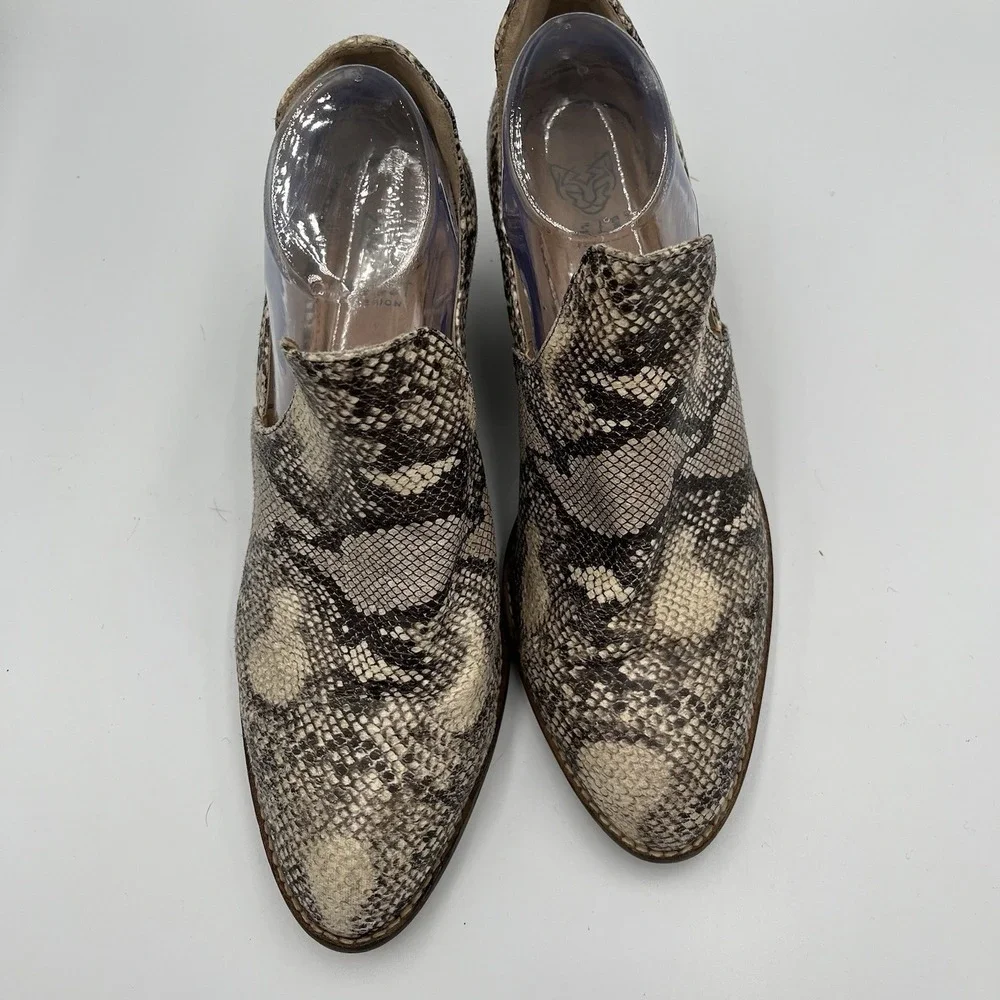Beast Fashion Snakeskin Gray Cream Size 10 Slip On Booties Western Edgy Festival